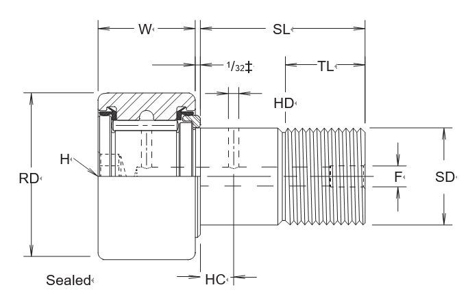 MCGILL CFH-1/2-B,CFH-1/2-SB CAMROL CAM FOLLOWER BEARINGS CFH-B AND CFH-SB SERIES HEAVY STUD