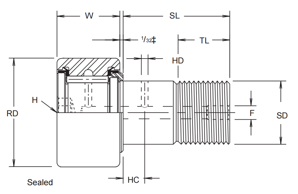 MCGILL CCFH-5/8-SB,CCFH-11/16-SB CAMROL CAM FOLLOWER BEARINGS CCFH-SB SERIES HEAVY STUD